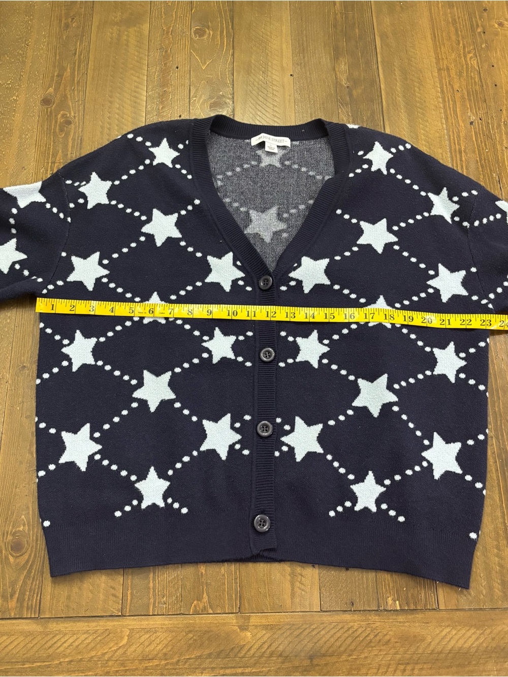 99 Jane Street Navy Star-Print V-Neck Button Cardigan Sweater - Picture 5 of 6